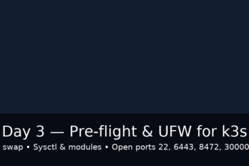 Day 3 — Pre-flight & UFW for k3s: disable swap, sysctl & modules, open ports 22/6443/8472/30000–32767